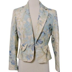 Nipon Boutique Blue and Cream Floral Blazer